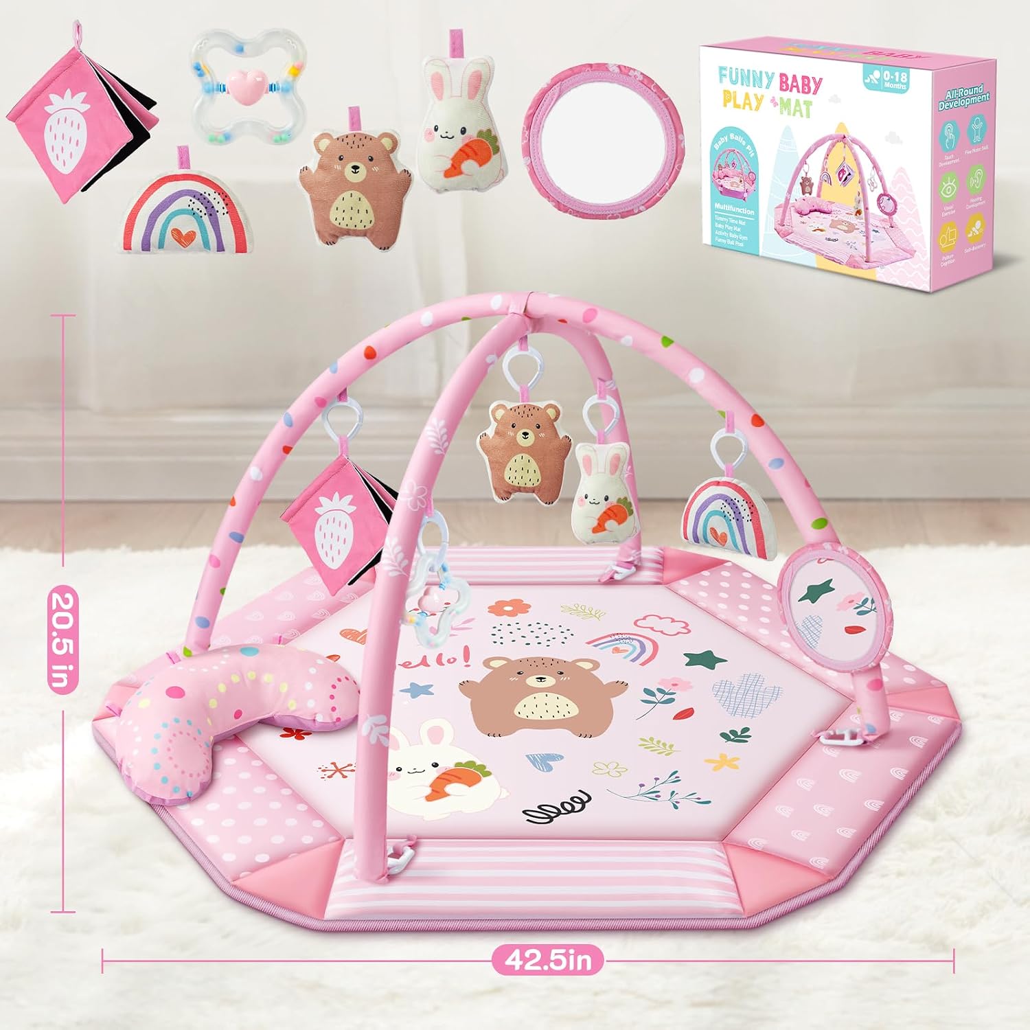 Thumbnail 6 de Baby Gym Play Mat: 8-in-1 Tummy Time Mat & Ball Pit in Pink