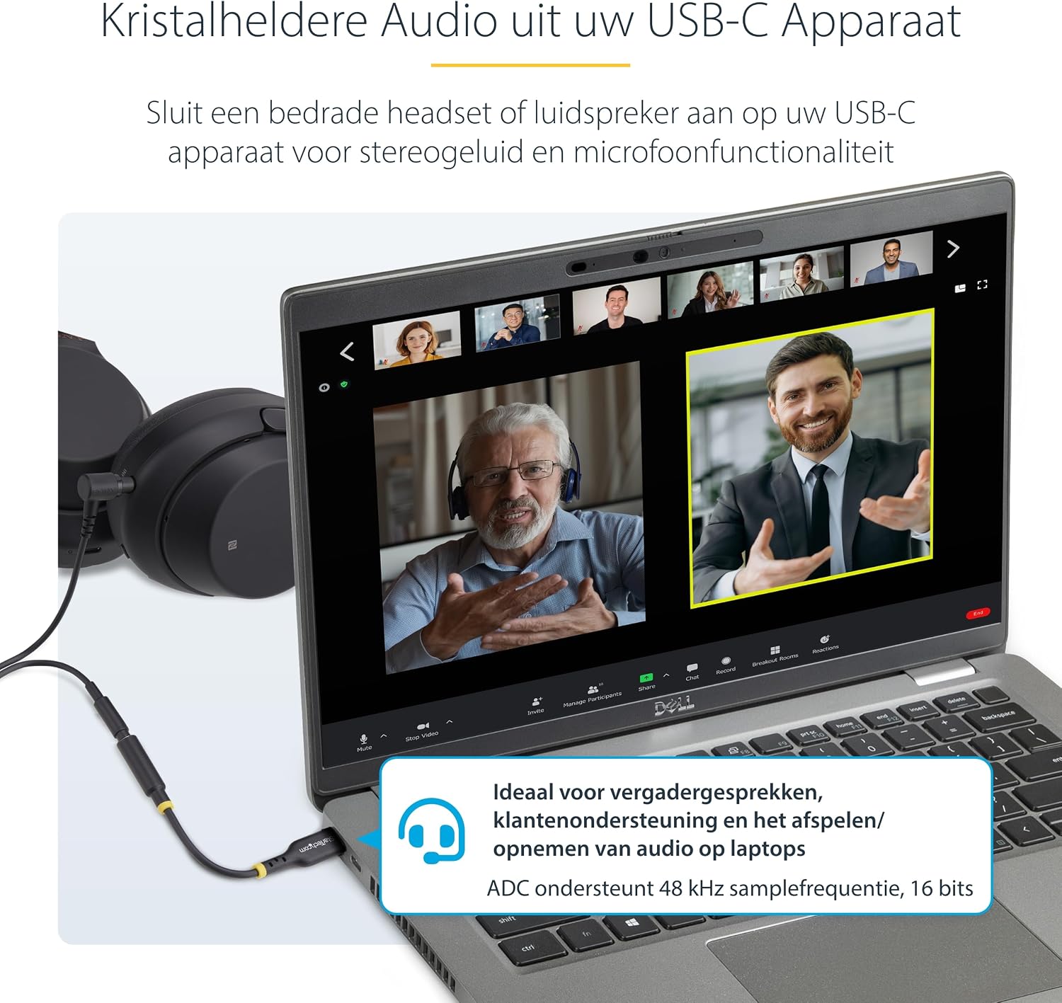 Detalle de StarTech USBCAUDIO2 USB-C-naar-3,5mm-TRRS-audioadapter met 32-bit-DAC