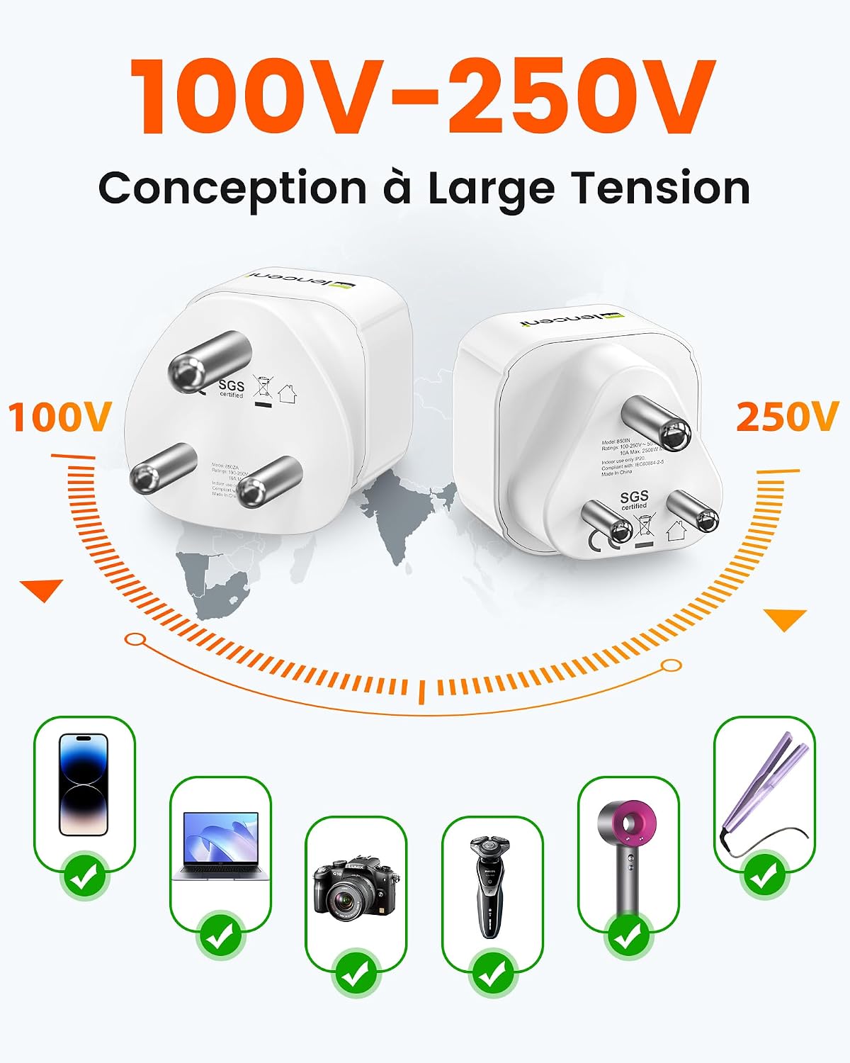 Thumbnail 5 de LENCENT Adaptateur de voyage 2500 W 🔌