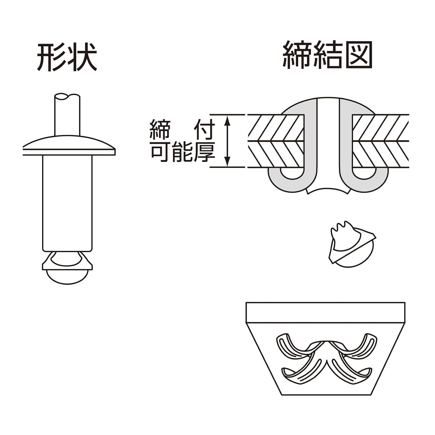 Detalle 2 de 新潟精機 SK DAS44PL 日本製ブラインドリベット PLタイプ 20本入り