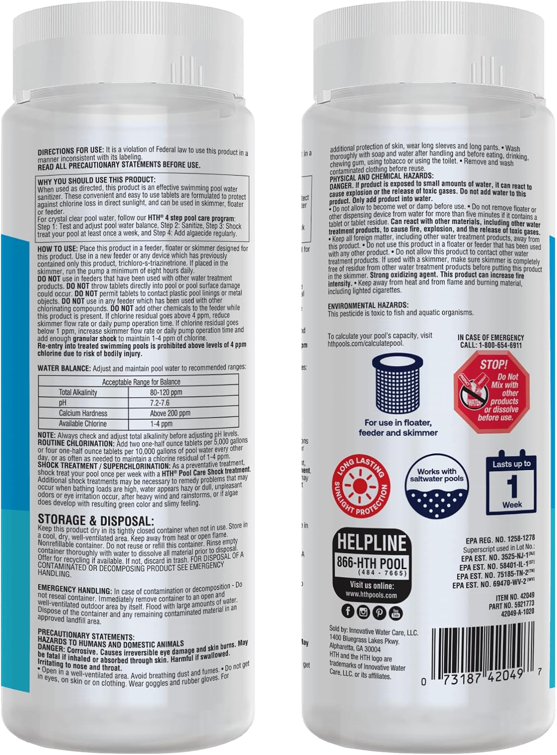 Thumbnail 1 de HTH 42049 Pool Care 1" Chlorine Tabs, 1.5 lbs