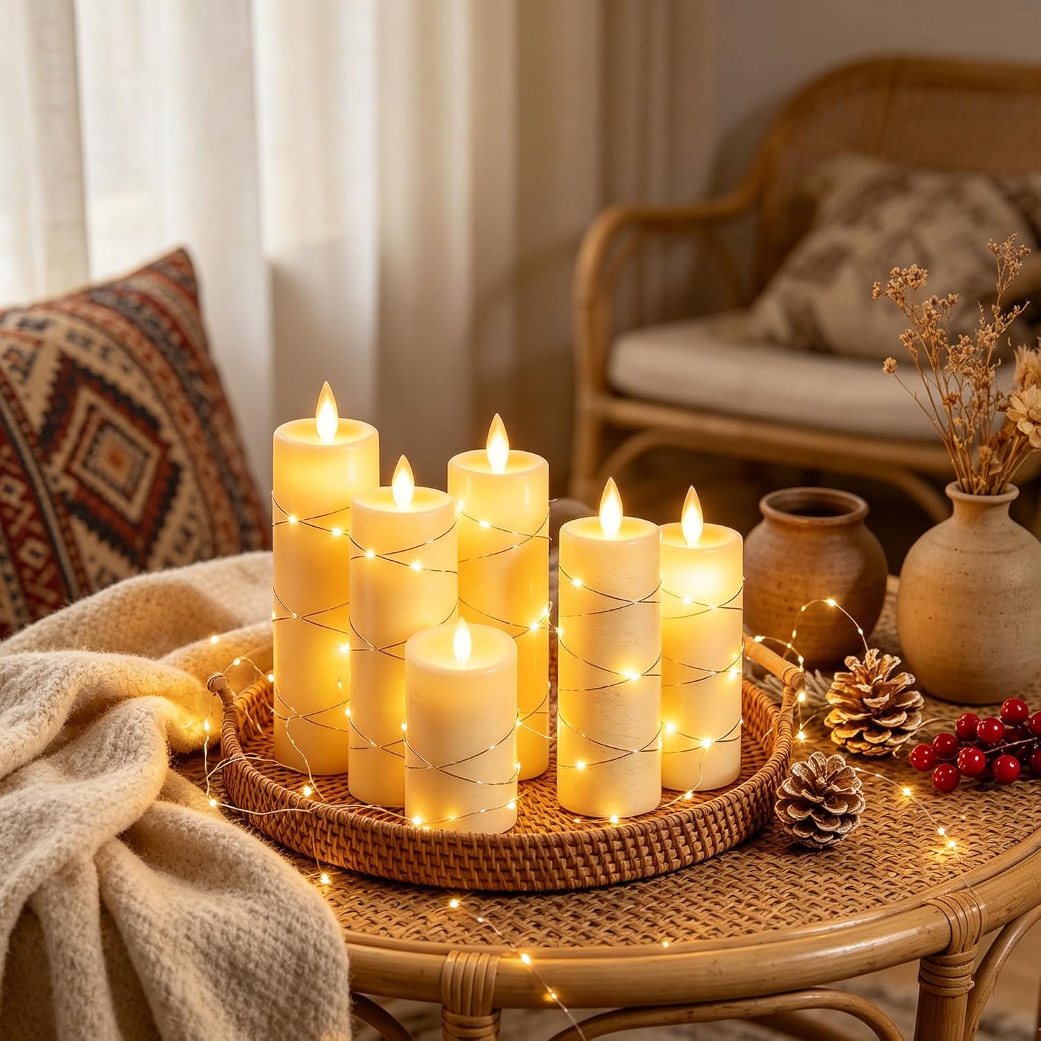 Thumbnail 6 de Da by 5 Candele LED Avorio in Cera Naturale – Set 5 altezze assortite con telecomando