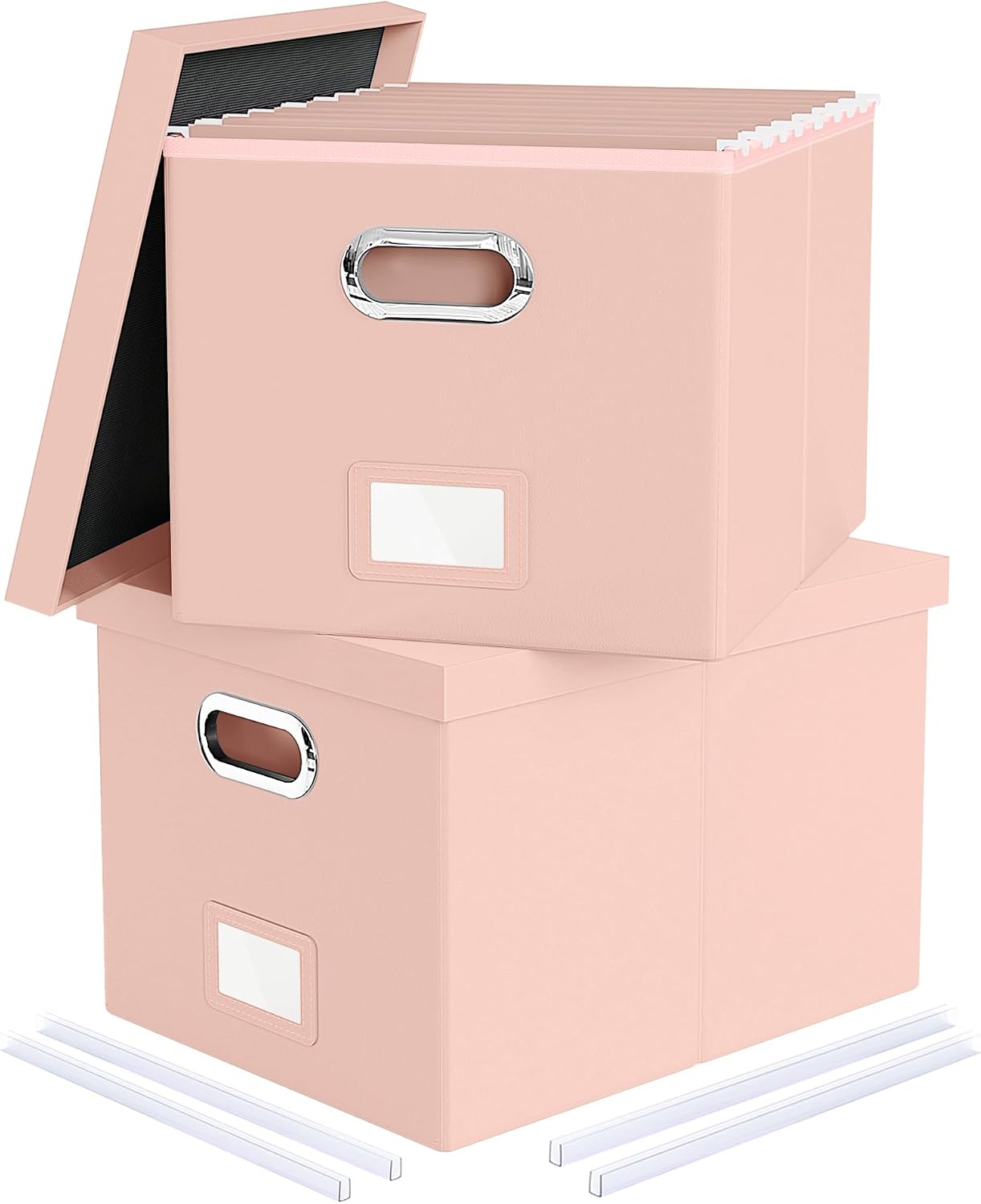 Detalle de Oterri 2-Pack File Storage Boxes, Cream-Pink PVC Leather, Letter/Legal