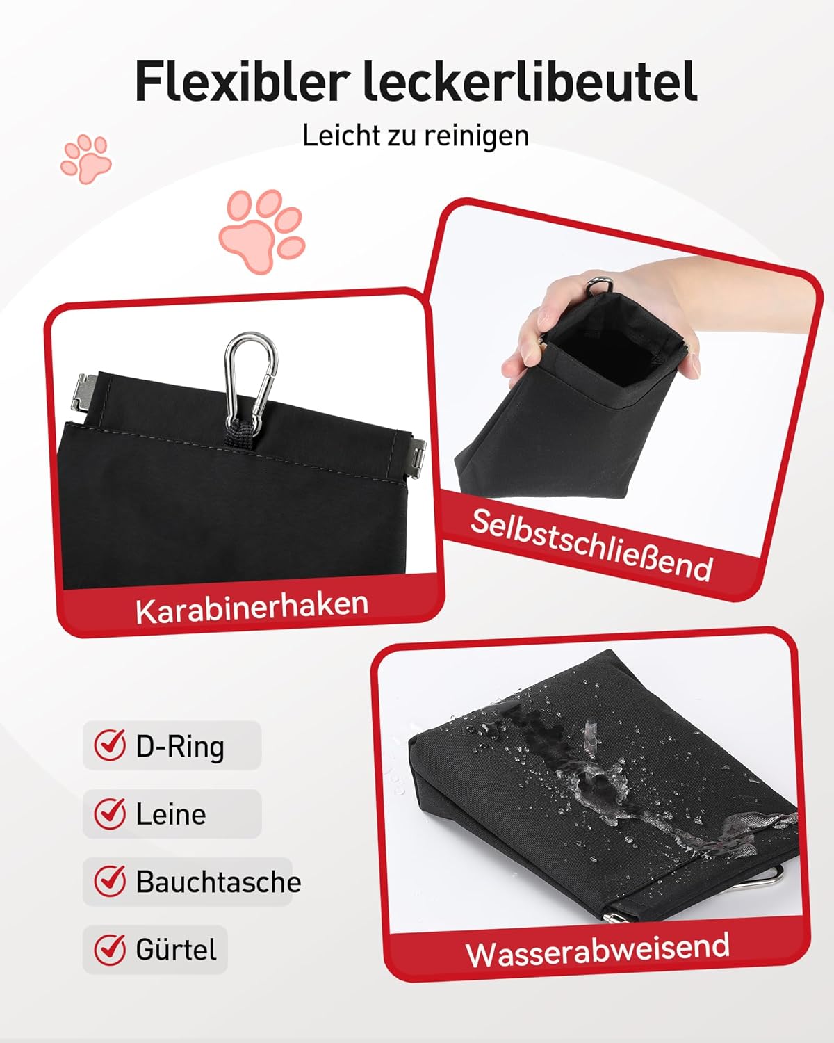 Detalle de AGPTEK Bauchtasche für Hunde mit Leckerli-Tasche, Kotbeutel-Spender und ausziehbaren Flaschenhaltern – Blau