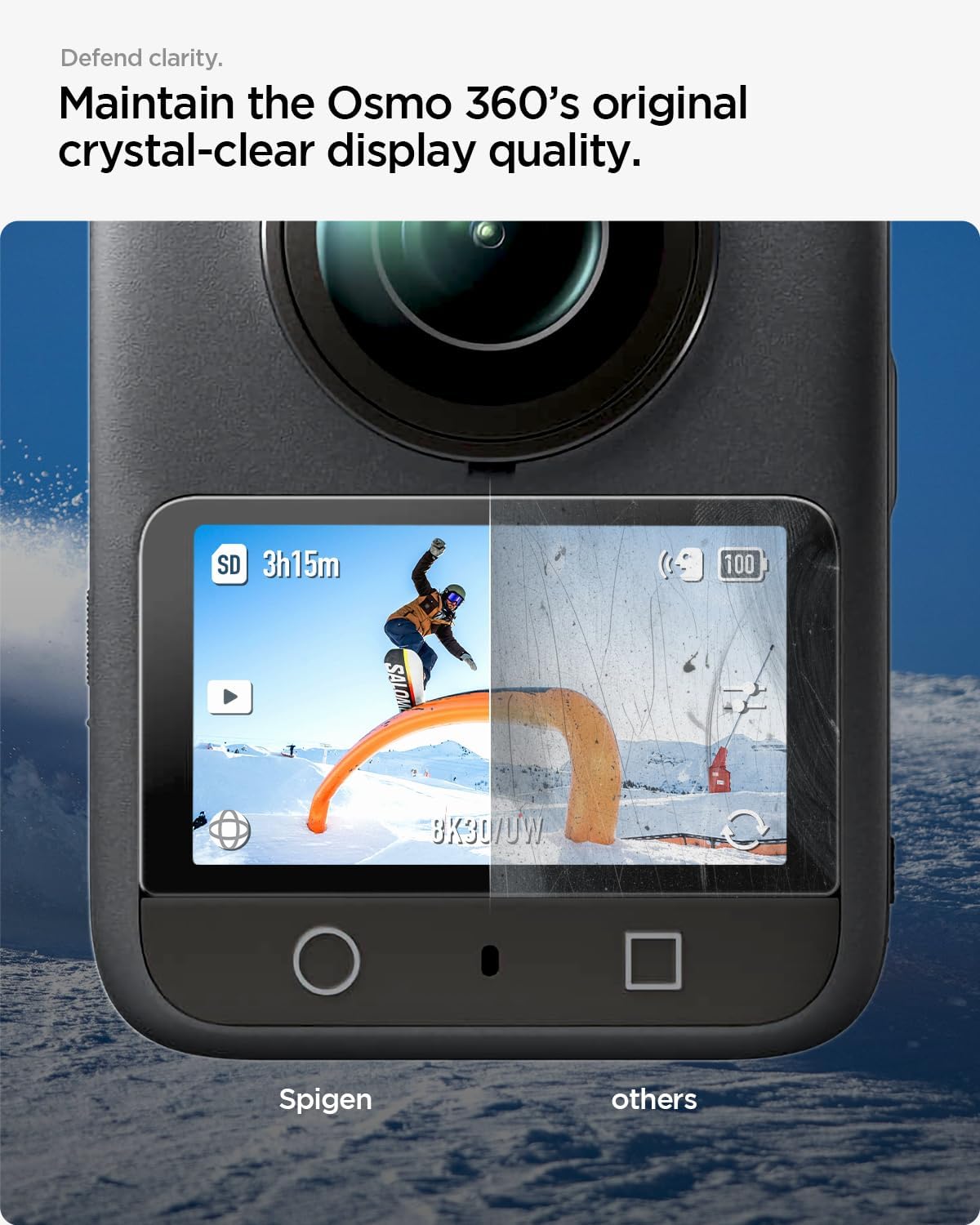 Detalle de Spigen Glas.tR Slim pour DJI Osmo 360 – protection d’écran en verre trempé (2 pièces)
