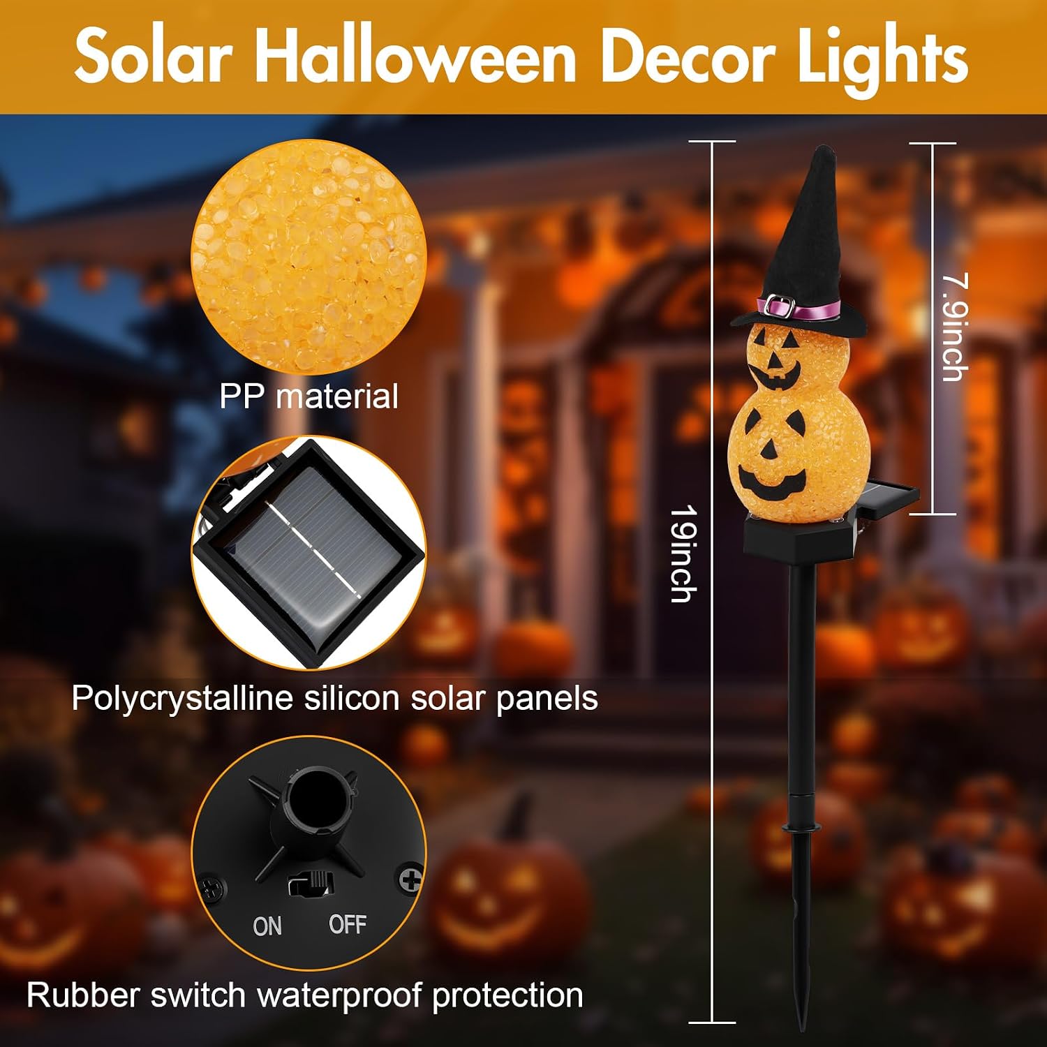 Detalle 2 de FRSTONA WSJ-003 Solar Halloween Stake Lights, 4-Pack Pumpkin & Ghost