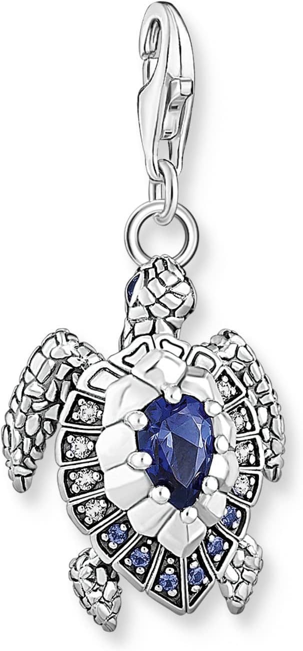Detalle de Thomas Sabo Charm-Anhänger Schildkröte – 925er Sterlingsilber, geschwärzt, blaue Steine