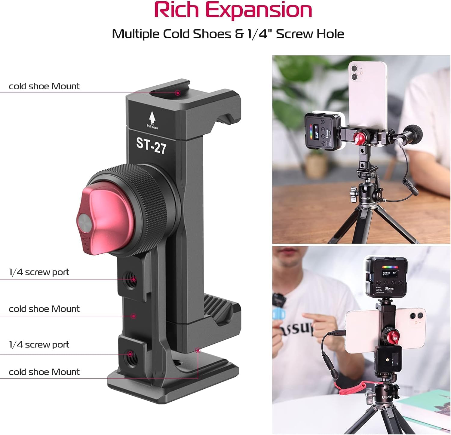 Thumbnail 2 de Metal Phone Tripod Mount 360° Smartphone Tripod Adapter for iPhone