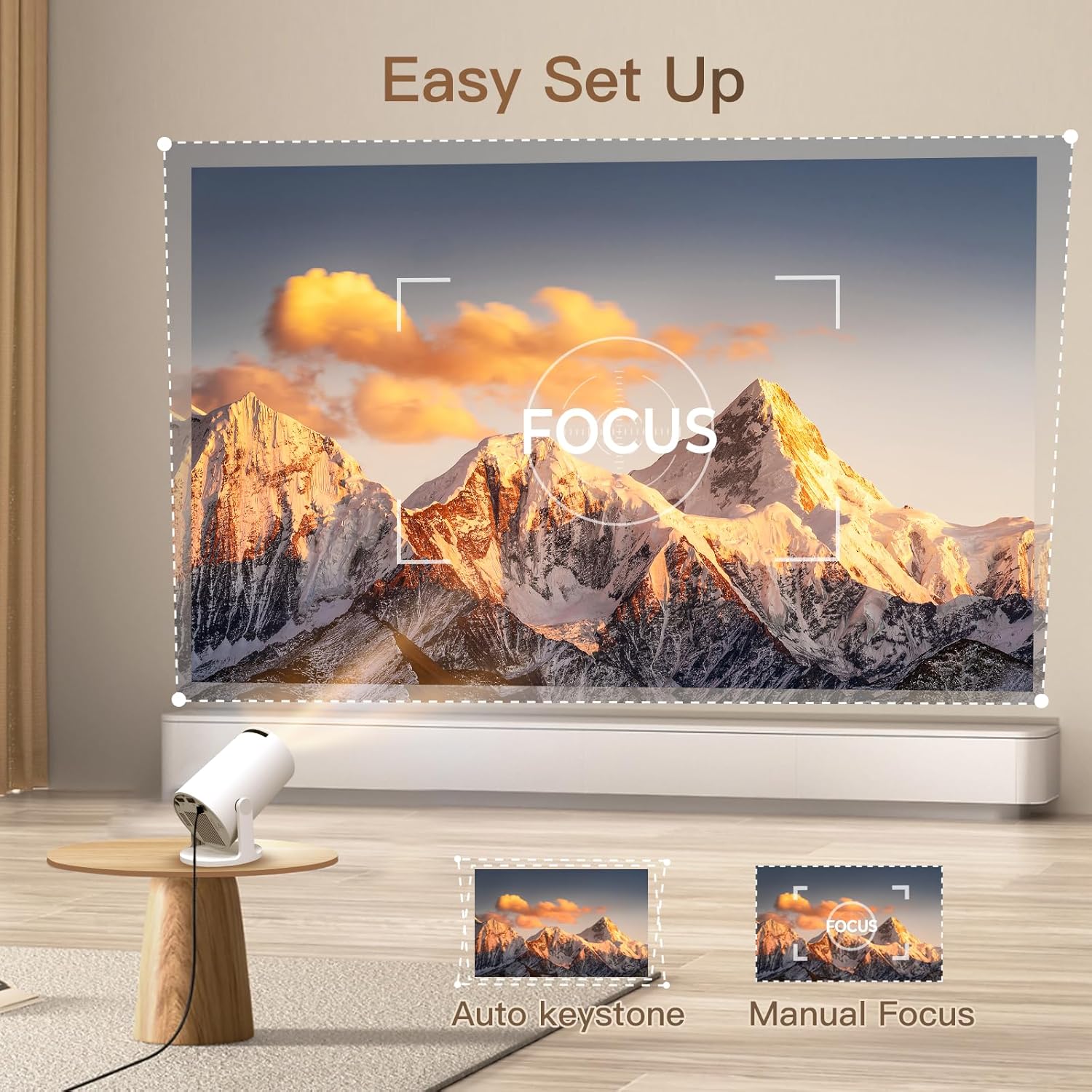 Thumbnail 3 de Vidéoprojecteur Lyncast 6 Wi‑Fi 6 & Bluetooth 5.4 — 4K Full HD, Android 14, Auto Keystone, 350 g, blanc
