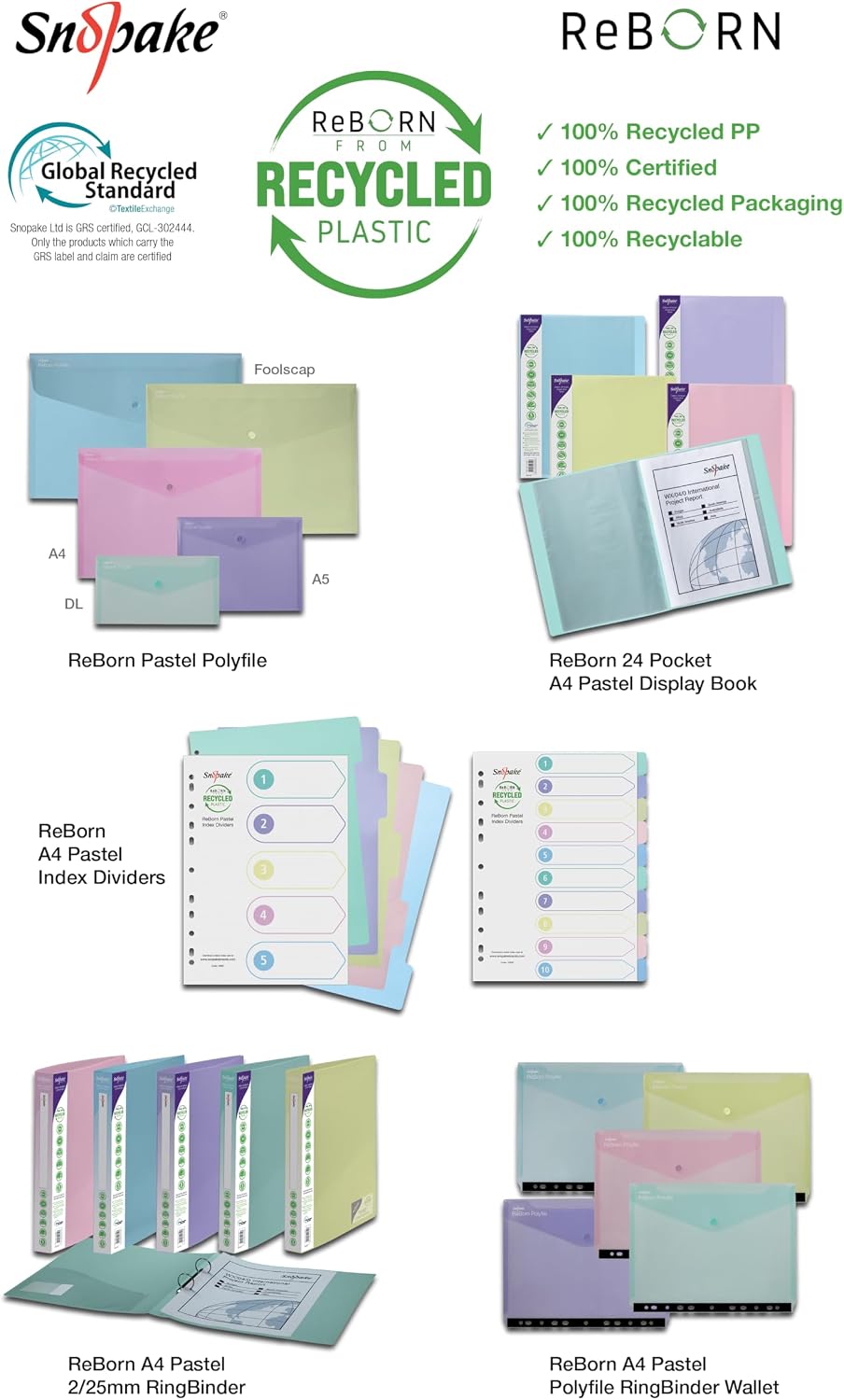 Detalle 2 de Snopake Reborn Polyfile A4 AST Pack of 5