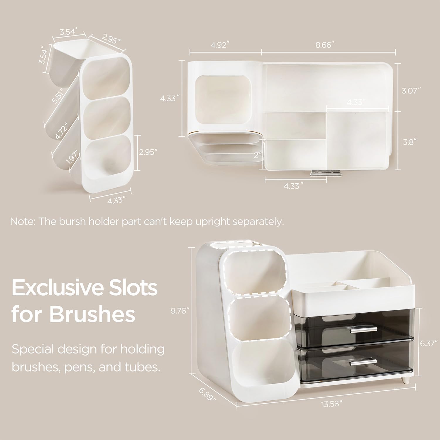 Detalle 2 de HBlife Makeup Kosmetik Organizer mit Schubladen – 3-in-1 Aufbewahrung für Pinsel, Paletten und Flaschen
