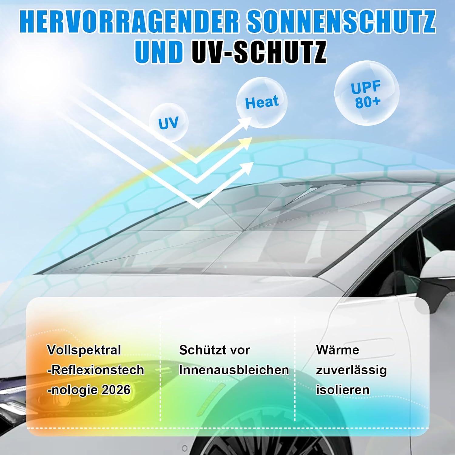 Detalle de JOOLESER Sonnenschutz Auto Frontscheibe Innen – Reflektierend, faltbar, 2026er UV-Schutz