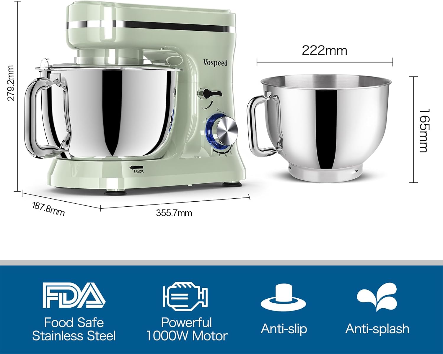 Detalle de Vospeed Stand Mixer 5 Quart 8 Speed 1000W