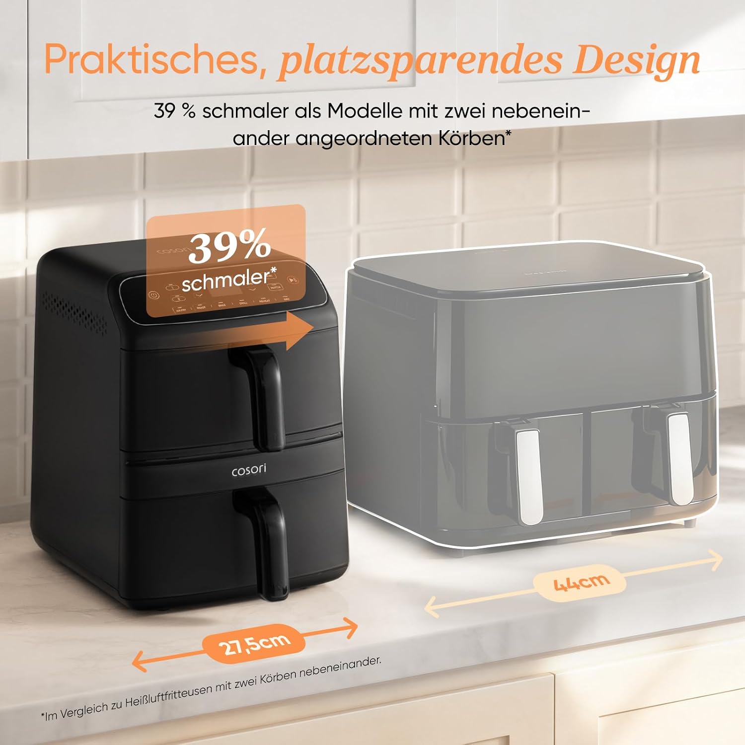 Detalle de COSORI Airfryer Turbo Tower Compact (DC861) – Heißluftfritteuse mit 2 Kammern und Keramikbeschichtung