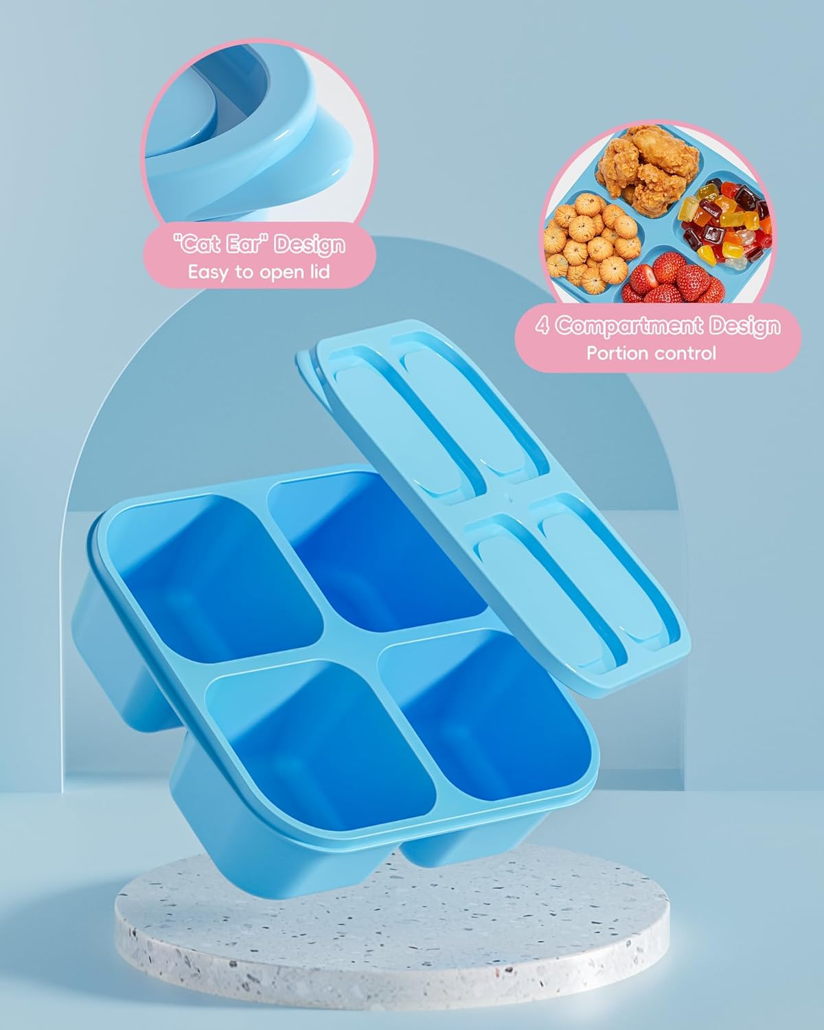 Detalle de Canfanni 4-Piece Reusable Snack Box Containers Set with 4 Compartments and 2 Sauce Containers (BPA-Free, Stackable)