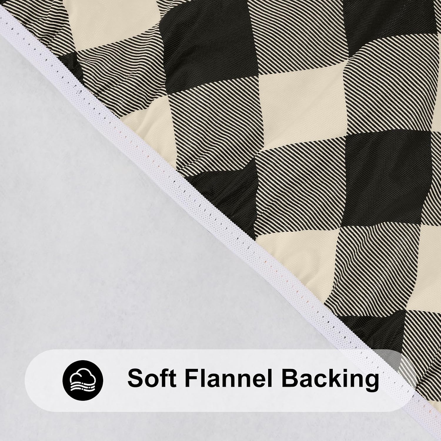 Detalle de Smiry Round Picnic Tablecloth: Elastic, Waterproof, Fitted Vinyl with Flannel Back (36"-44" Tables) in Buffalo Plaid