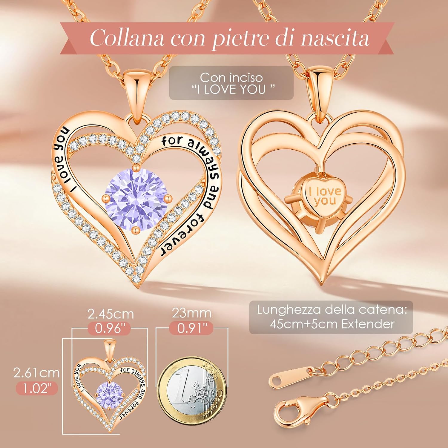 Detalle 2 de Collana cuore con zirconi, 17,7 cm