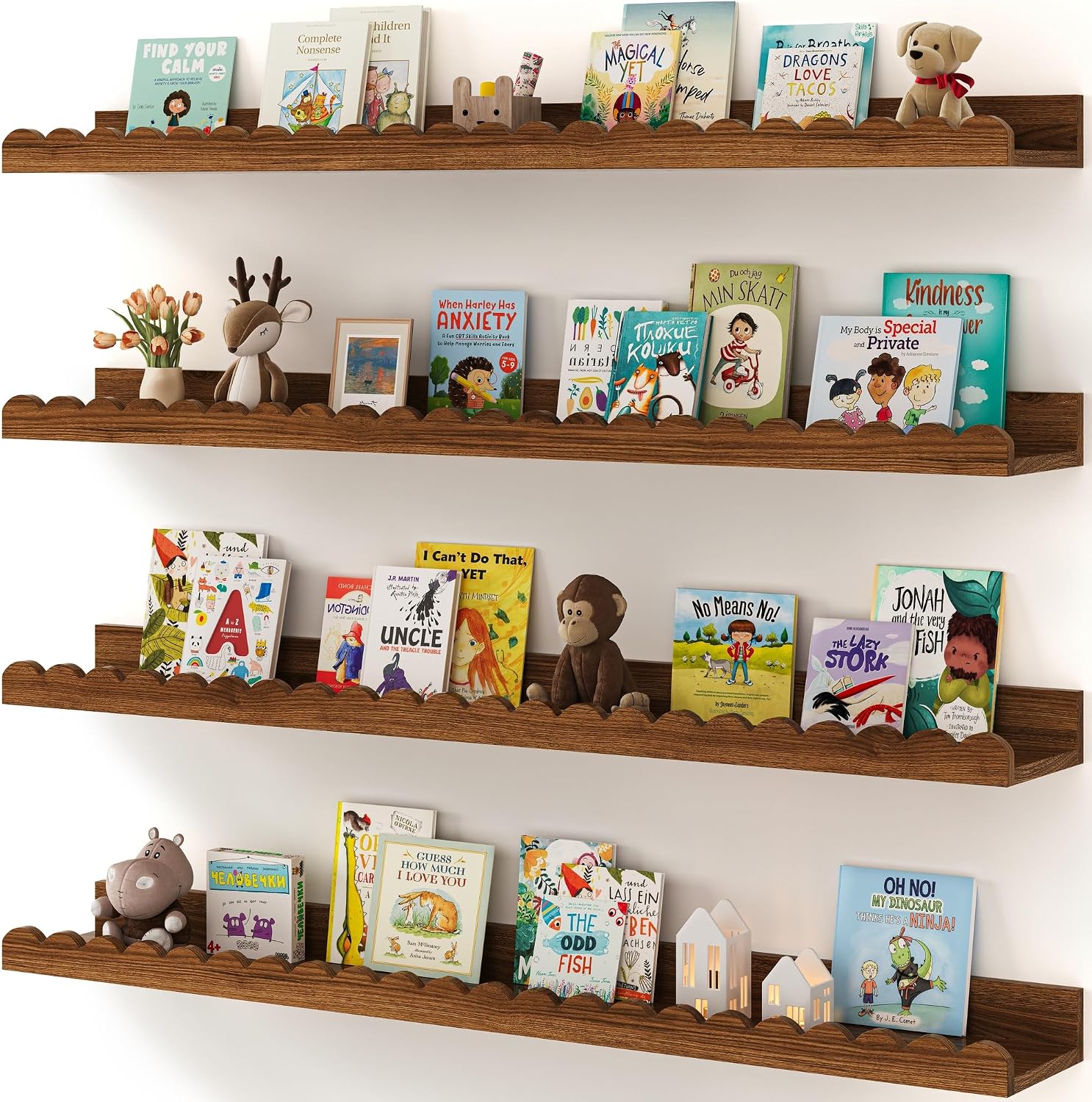 Thumbnail 6 de Shario Nursery Book Shelves (4-Pack) White Floating Wall Shelves for Kids Rooms