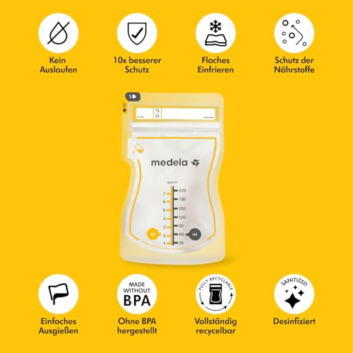 Detalle de Medela Easy Pour Einweg-Muttermilchbeutel 210 ml – auslaufsicher, BPA-frei, 100er Pack