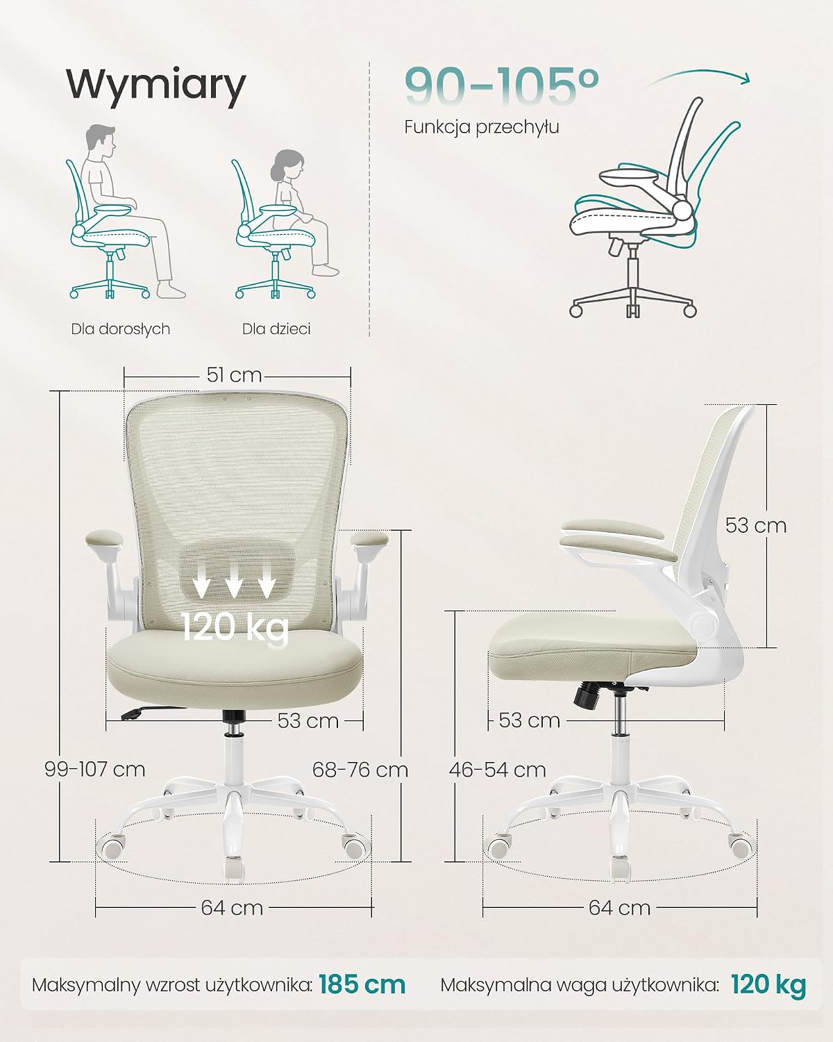 Detalle 2 de SONGMICS UOBN037K02 – ergonomiczny fotel biurowy z siatką, zagłówkiem i regulacją