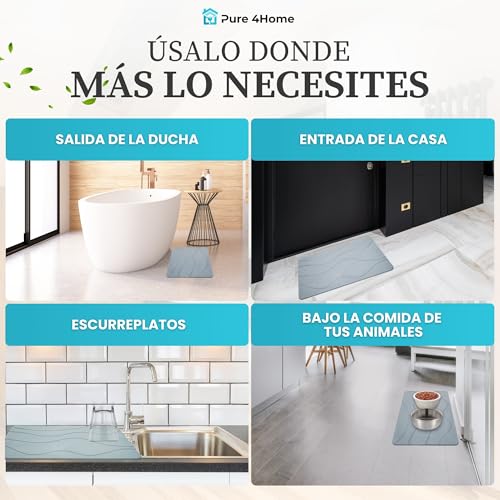 Thumbnail 6 de Pure 4Home Alfombra de diatomita para baño 60x40 (Grey Waves) secado rápido antideslizante