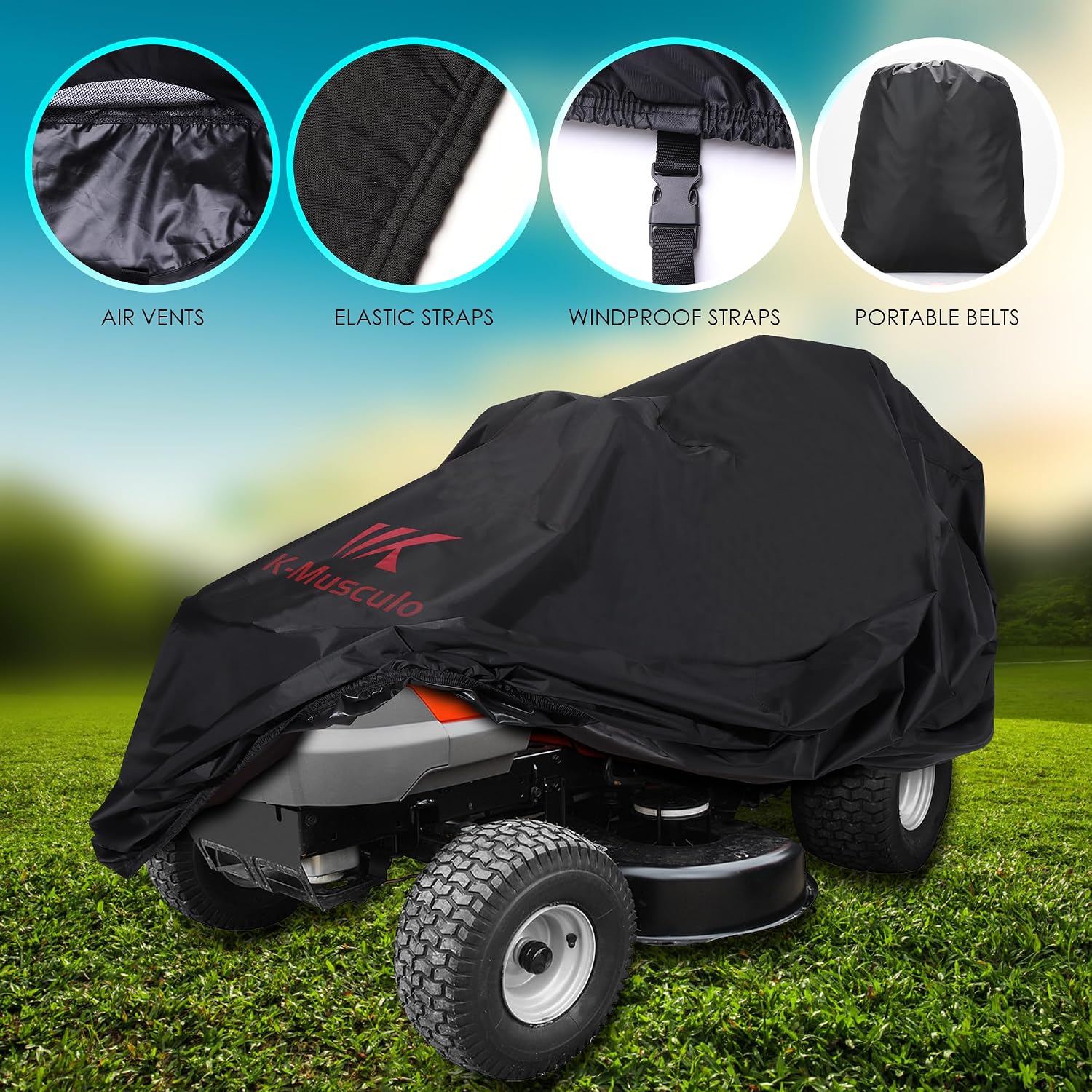 Detalle 2 de K-Musculo Riding Lawn Mower Cover, 420D PU-Coated, 72"L x 54"W x 46"H