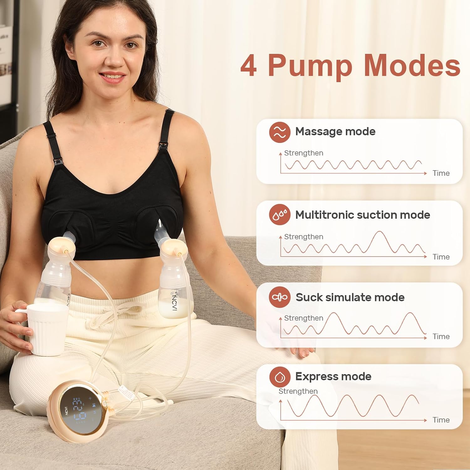 Thumbnail 1 de NCVI XB-8100 Double Electric Breast Pump with 24/28mm Flanges and LED Display