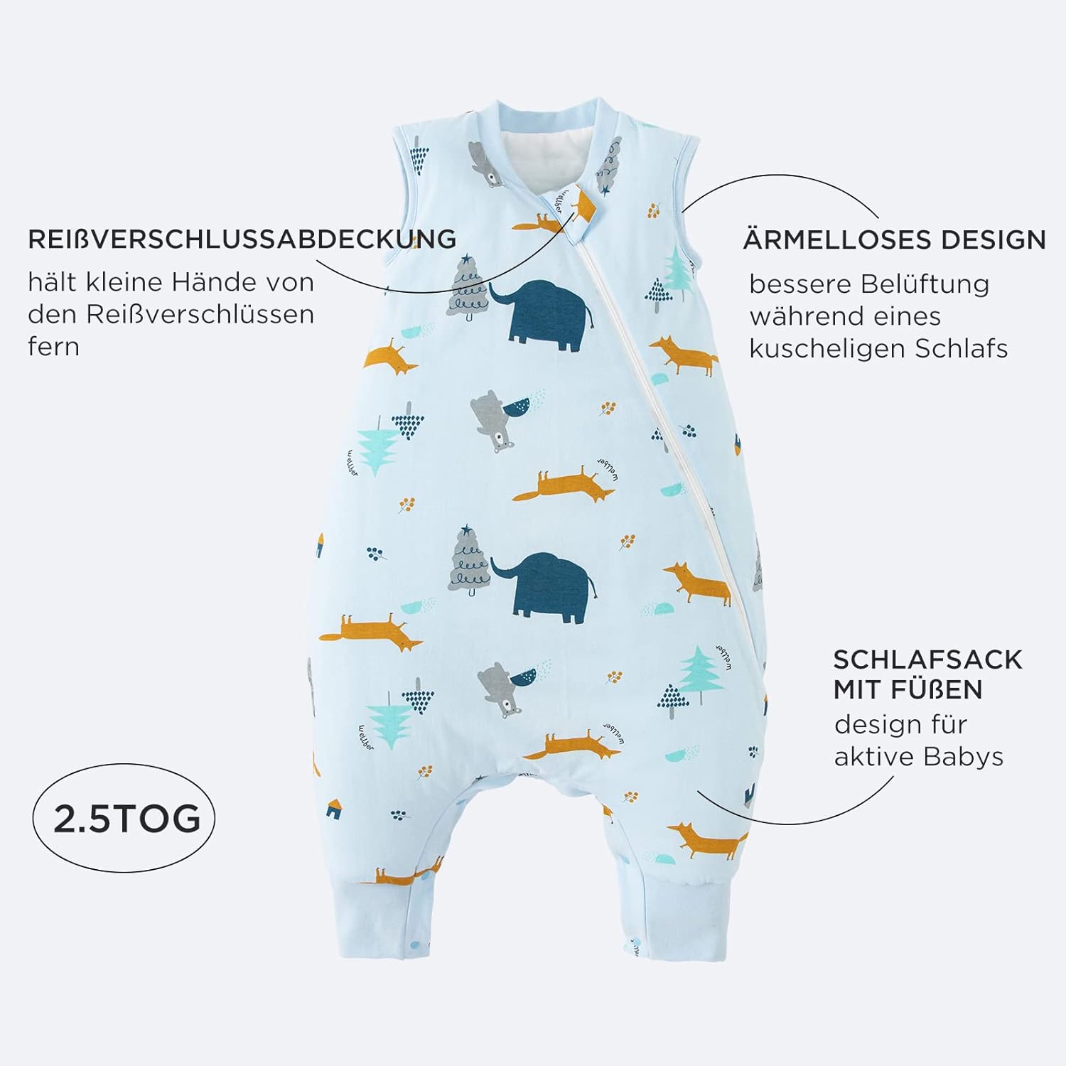 Thumbnail 3 de Duomiaomiao sacco nanna invernale con piedi 2,5 tog 100% cotone (6-12 mesi) – Giungla di elefanti