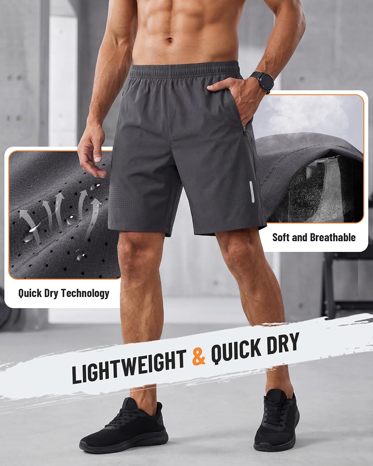 Detalle de YUTYTH Men's Gym Running Shorts: Breathable Quick-Dry with Zipper Pockets