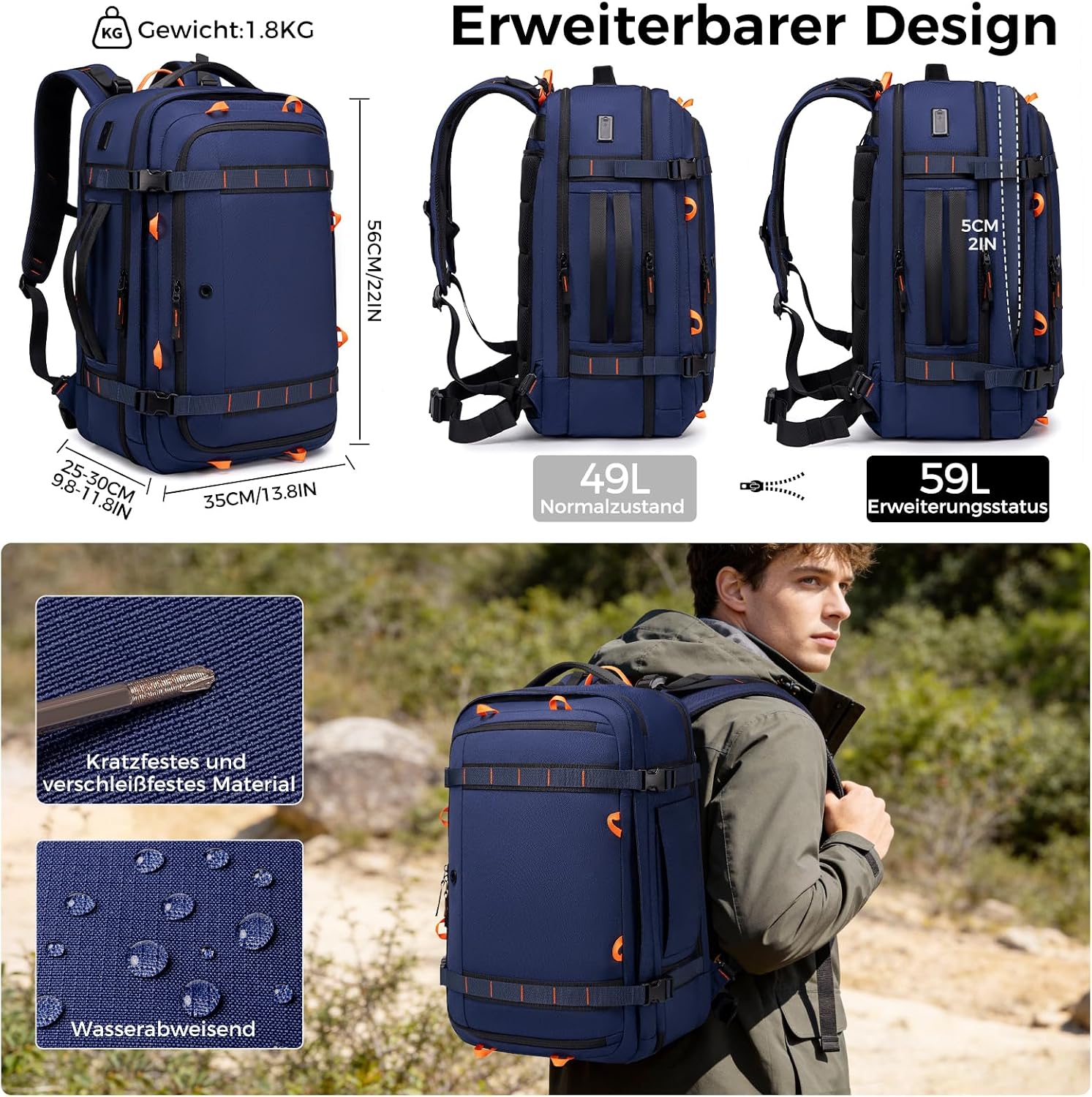 Thumbnail 2 de Fenree.geer Reiserucksack: Erweiterbarer Handgepäck-Rucksack mit Laptopfach bis 18,4 Zoll