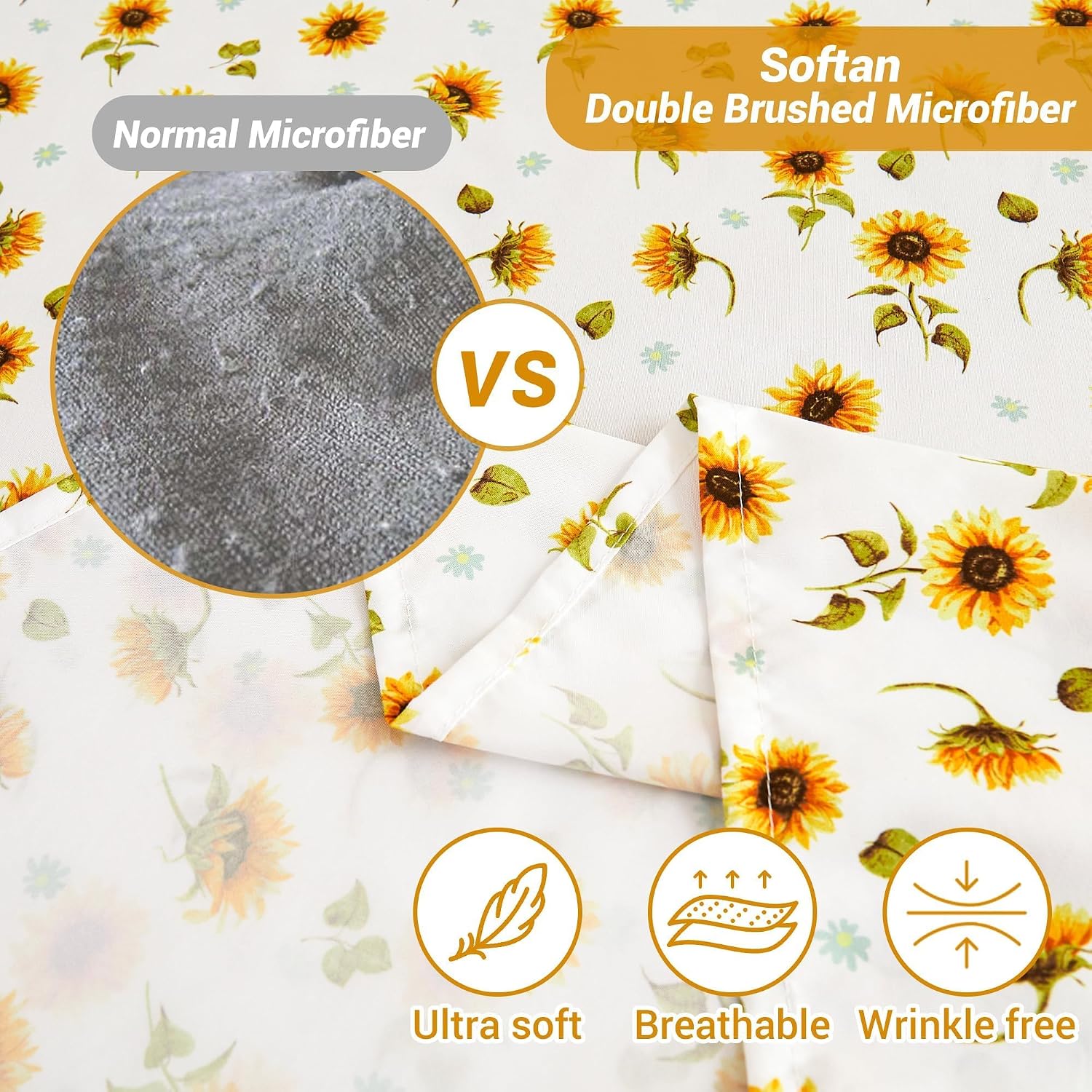 Thumbnail 2 de Softan Floral Sheet Set Queen (Sunflower) — Double Brushed Microfiber Fitted Sheet with 15" Deep Pocket