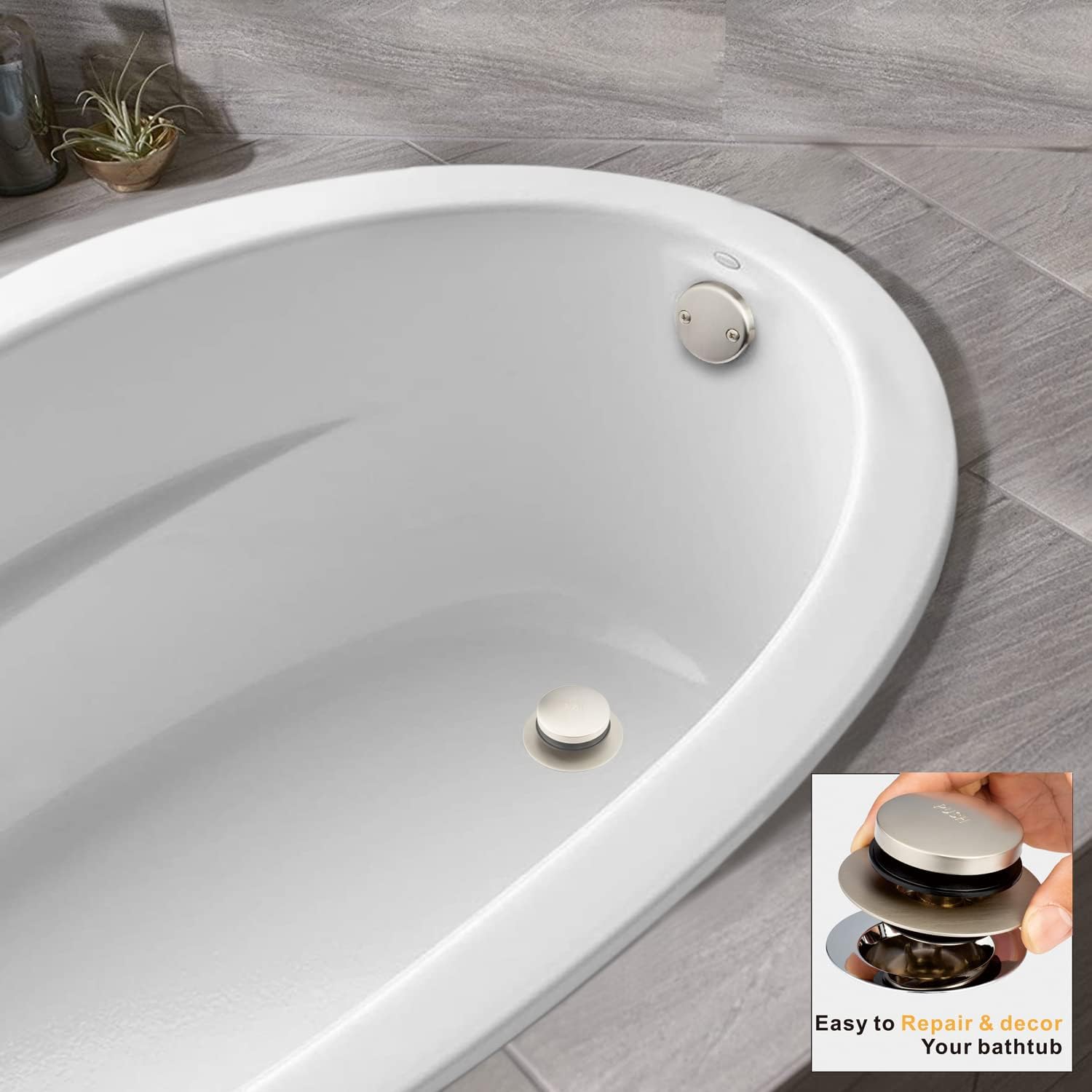 Detalle de Artiwell 629908BN Universal Tip-Toe Tub Drain Stopper, Brushed Nickel Brass