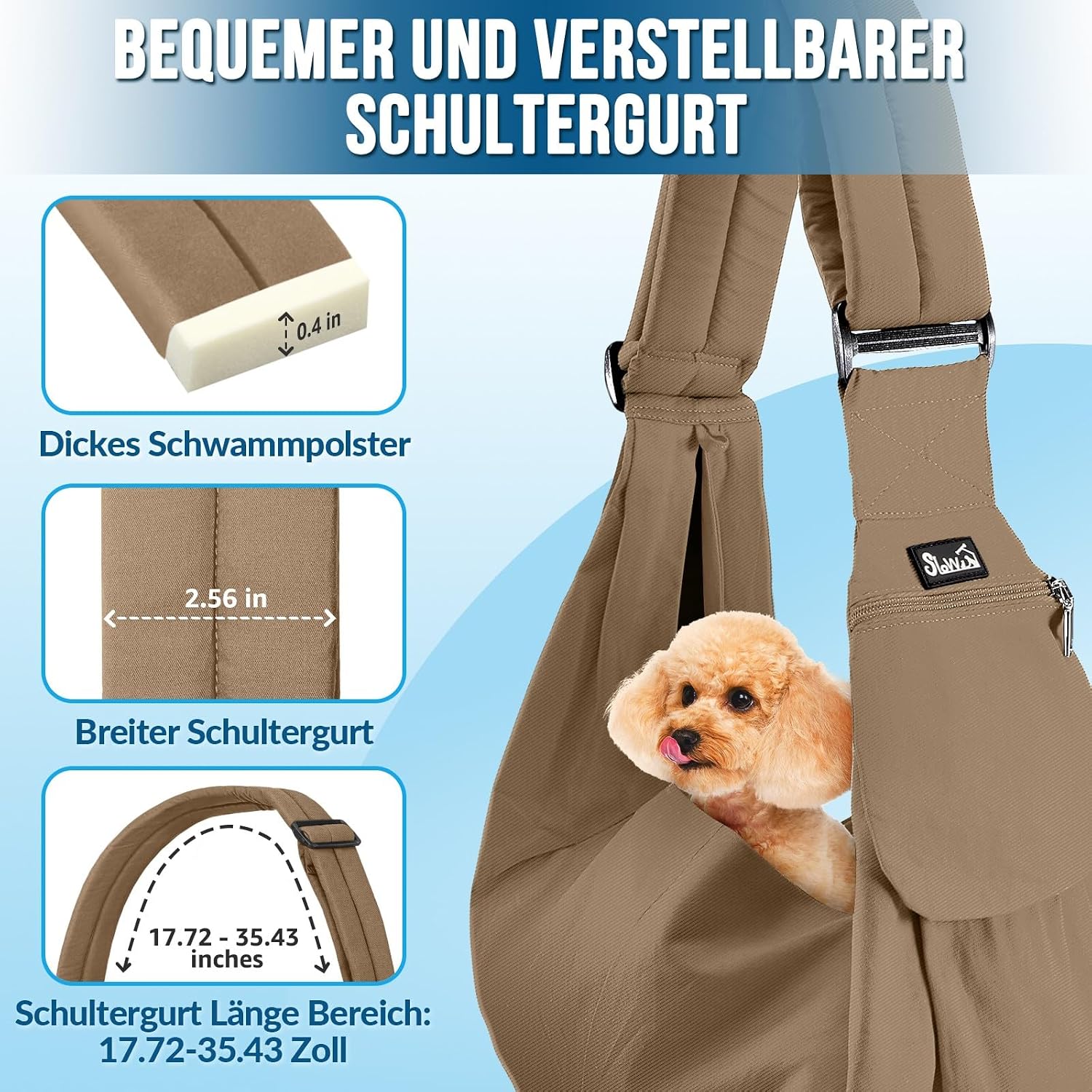 Detalle 2 de SlowTon Hundetragetasche – verstellbarer Schultergurt, wasserdicht, für kleine Hunde bis 3,6 kg