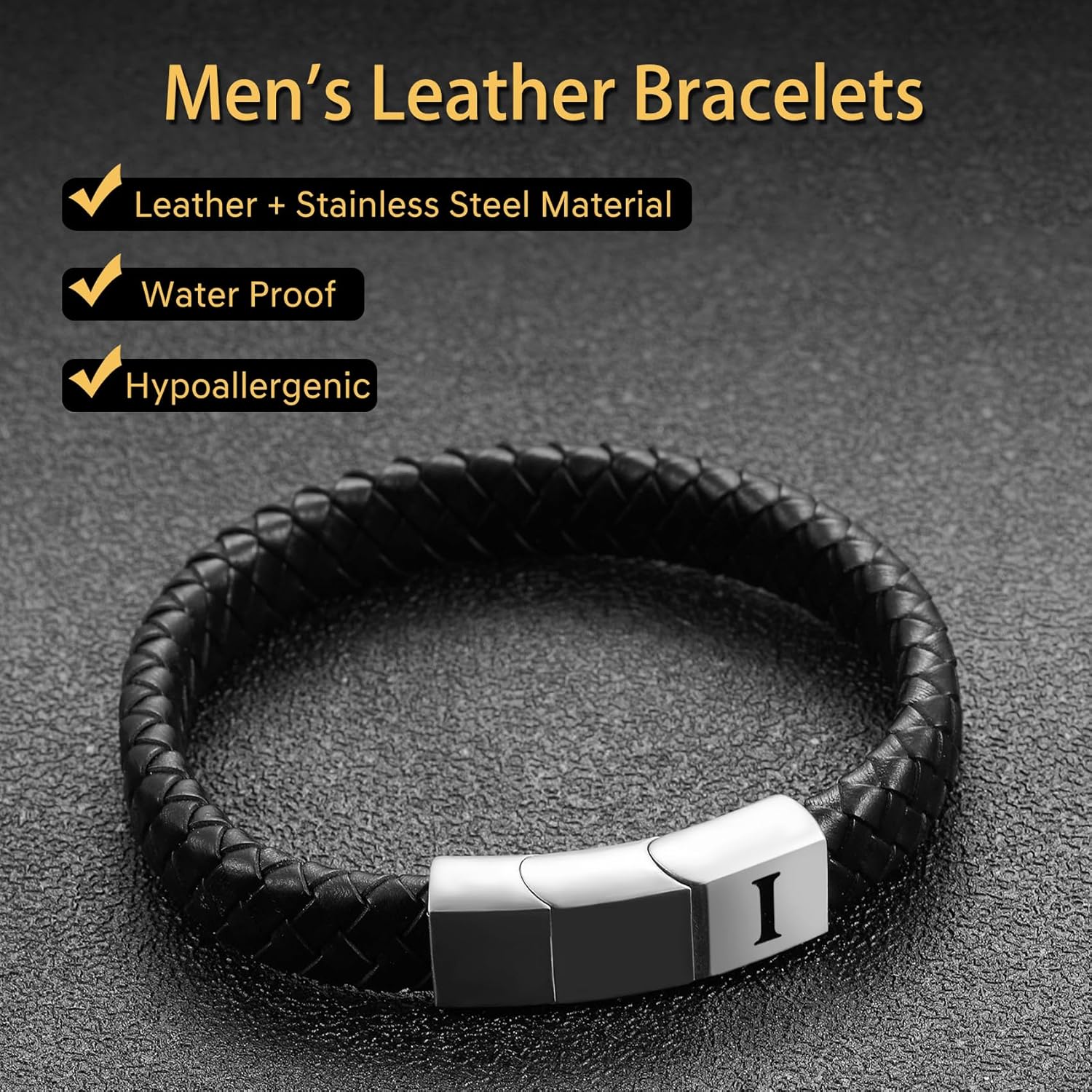 Thumbnail 2 de HSWYFCJY Lederarmband für Herren – personalisierbares Schwarz Geflochtenes Leder mit Magnetverschluss
