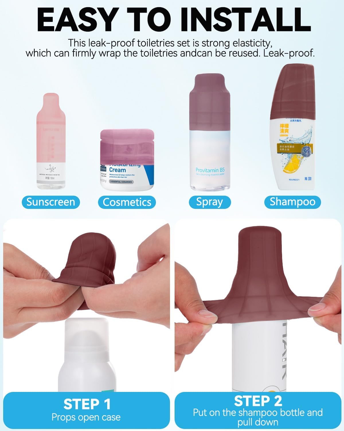 Detalle 2 de Skyconser FL001-3 Silicone Bottle Covers, 16-Pack Stretchable Travel Sleeves
