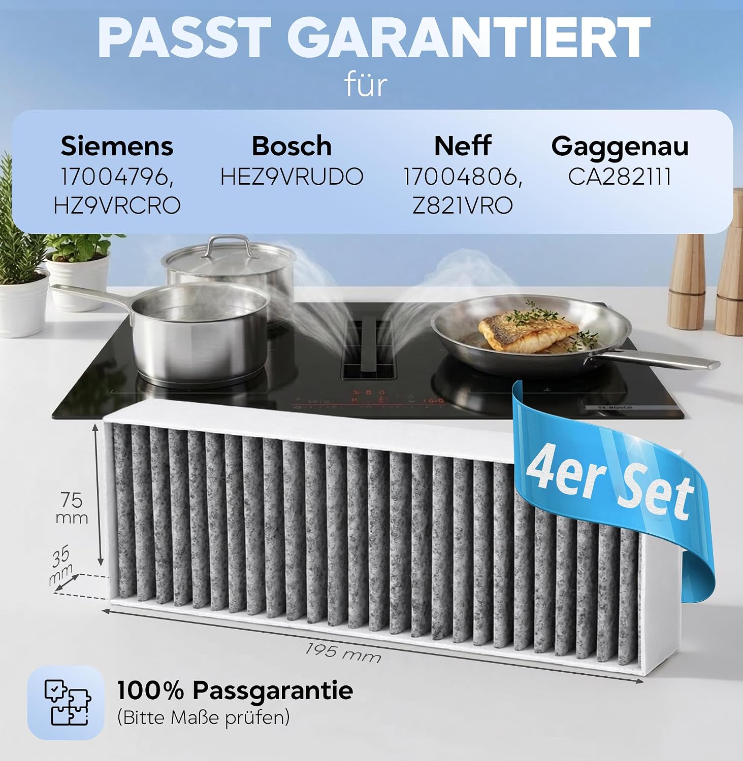 Thumbnail 1 de Kf3tec Aktivkohlefilter Dunstabzugshaube – passgenauer Ersatz im 4er-Pack für Siemens/Bosch/Neff/Gaggenau