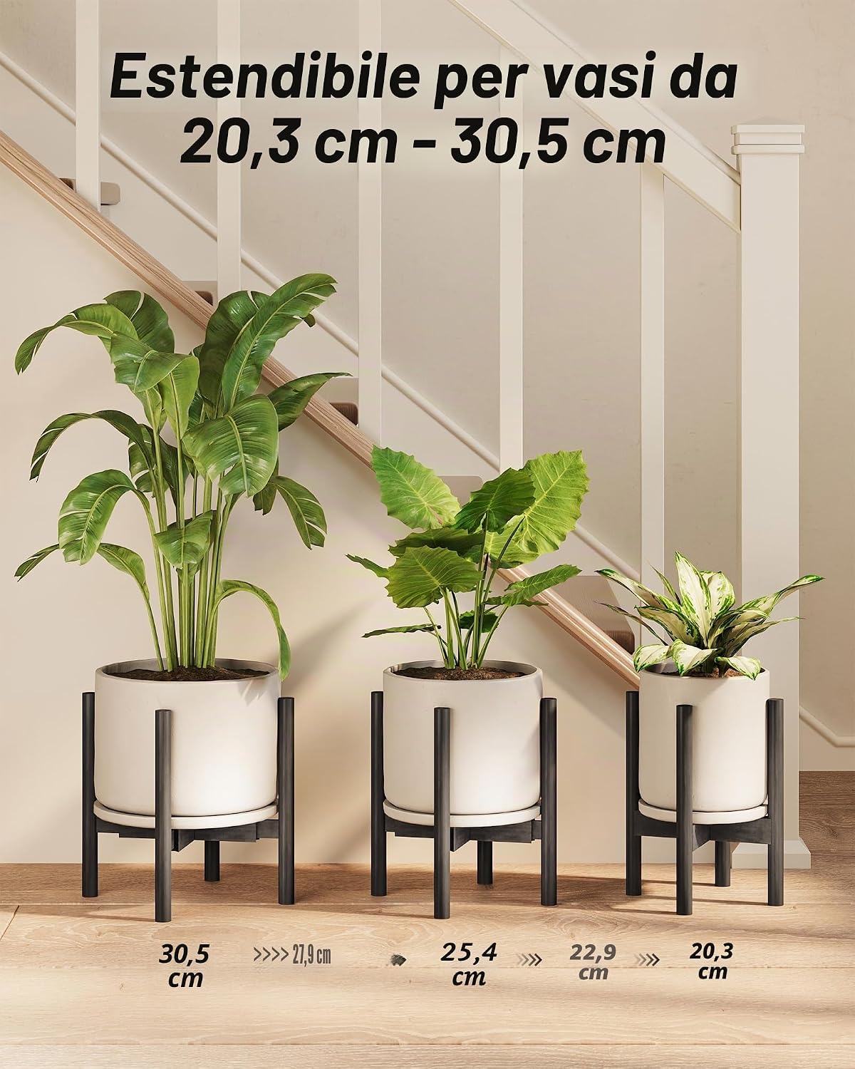 Thumbnail 5 de Bamworld Porta Piante Regolabile da Interno in Bambù – 20–30 cm, Nero