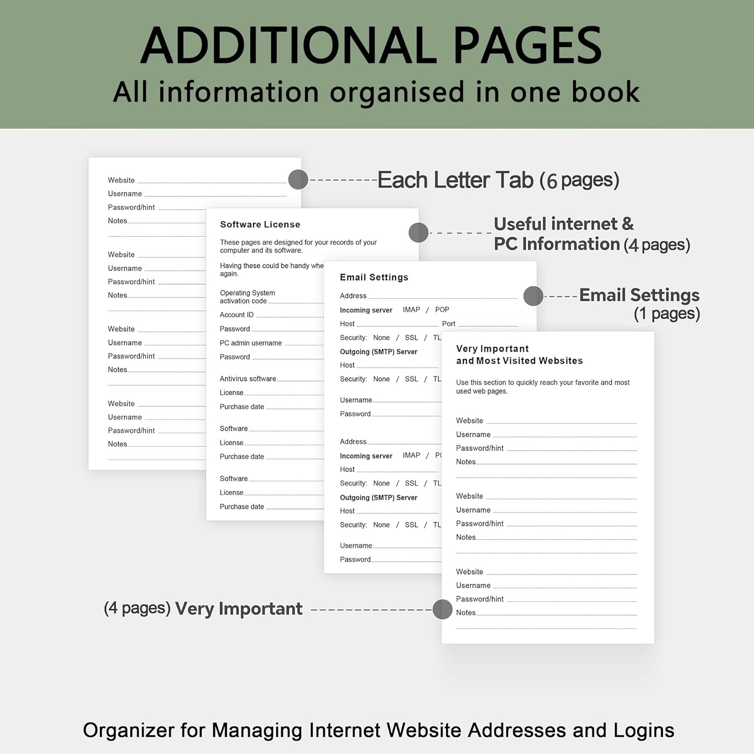 Detalle de ZXHQ Password Book, 5.8" x 8.4", A–Z Tabs and 120 GSM Paper