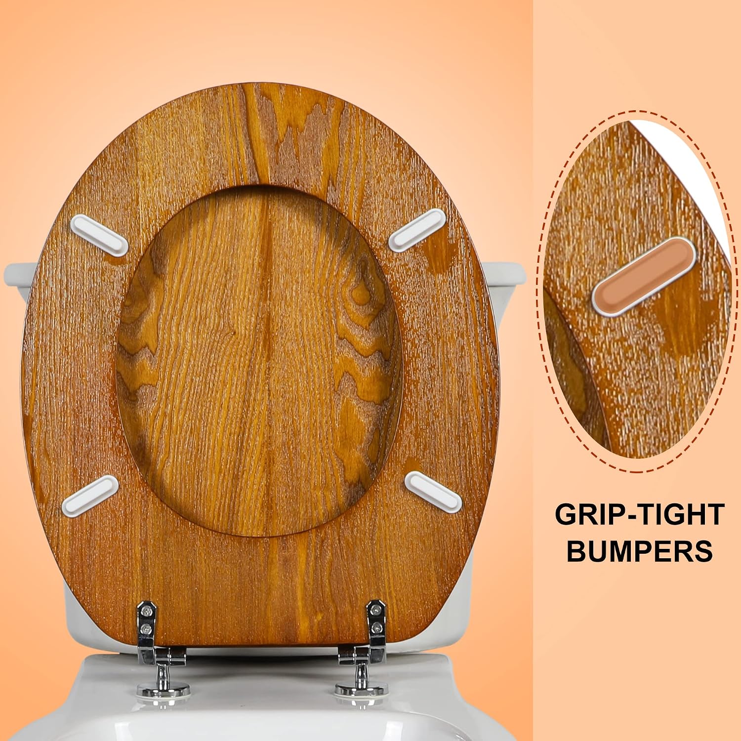 Thumbnail 4 de Angel Shield Natural Wooden Toilet Seat with Zinc Alloy Hinges (Oak Yellow)