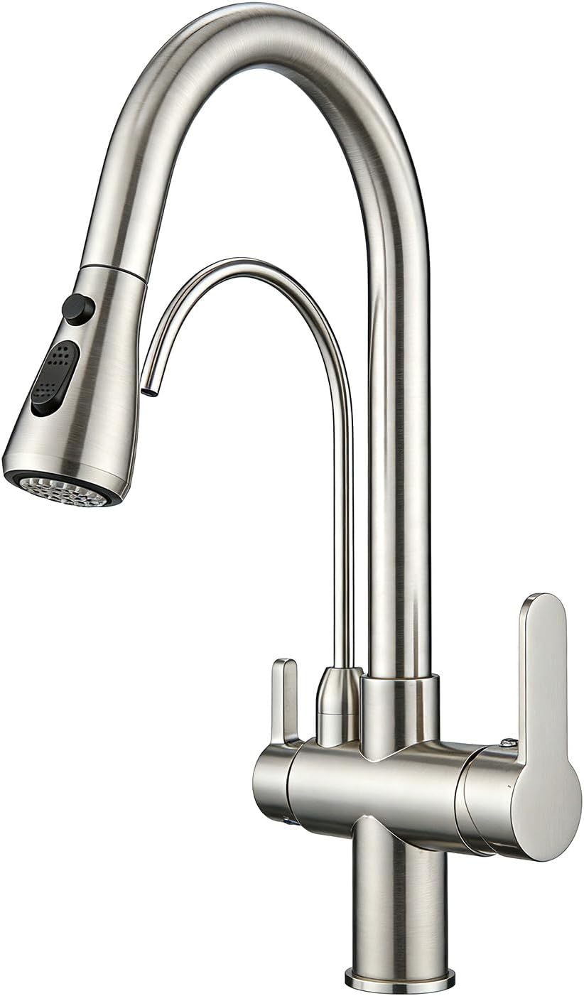 Detalle de Kitchen Faucet with Water Filter Spout — 2-in-1 Brushed Nickel Pull-Down Faucet by OWOFAN