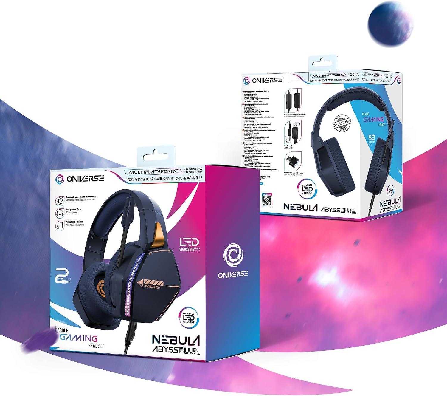 Thumbnail 4 de Oniverse Gaming-Headset Nebula Abyss Blau für PS5/PS4, Switch 2, Xbox, PC & Mac – kabelgebunden mit 50-mm-Lautsprechern