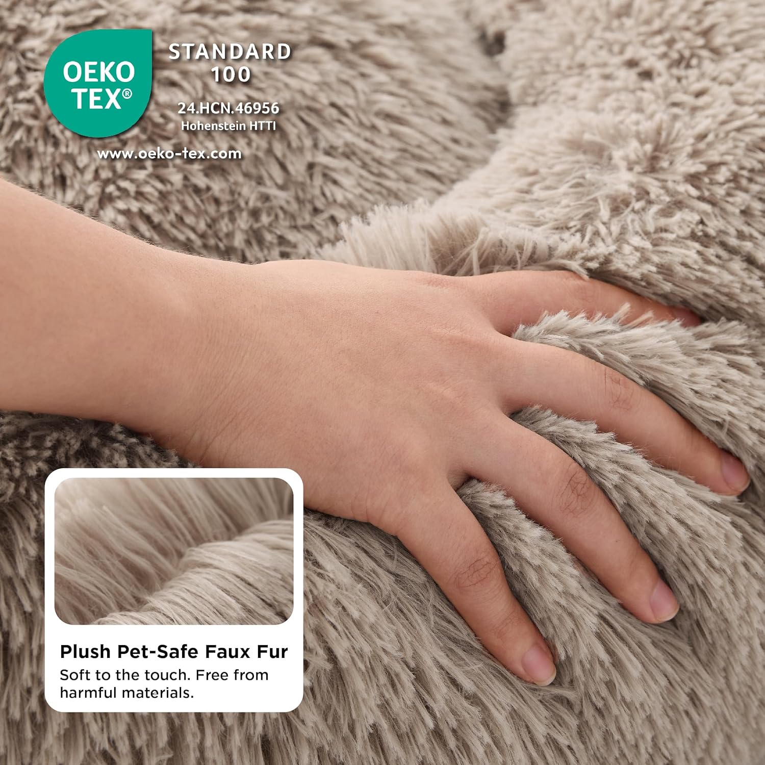 Thumbnail 3 de Bedsure Plush Round Cat Bed (60x60x14cm) – Washable Large Calming Pet Bed, Camel