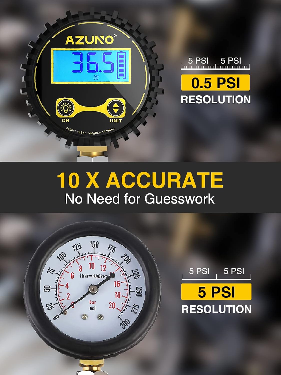 Detalle de AZUNO Digital Compression Gauge, 200 PSI Gasoline Engine Tester Kit