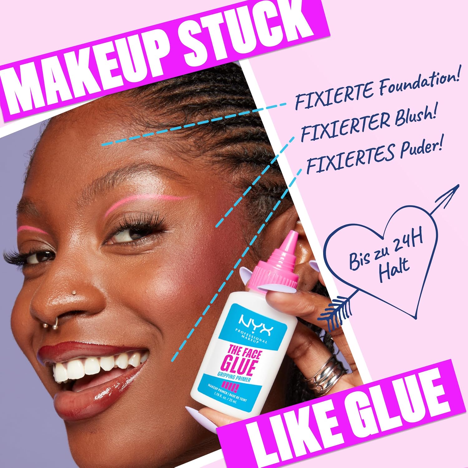 Detalle de NYX Professional Makeup The Face Glue Gripping Primer – feuchtigkeitsspendender Gripping Primer für bis zu 24 Stunden, 35 ml