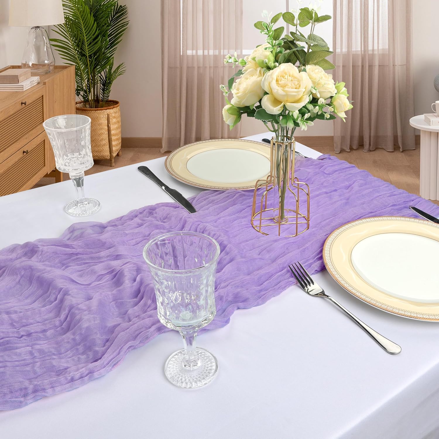 Detalle de 6 Pack Lavender Purple Cheesecloth Table Runner (10FT, 23 x 120 in) for Boho & Spring Events