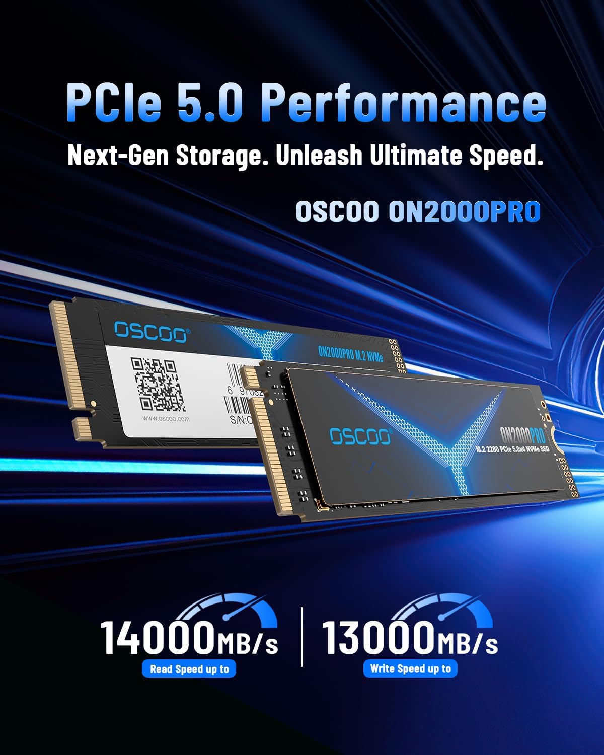 Detalle 2 de OSCOO 4TB NVMe Gen 5.0 SSD (ON2000PRO) — 14,000 MB/s Read, 13,000 MB/s Write with Graphene Heatsink