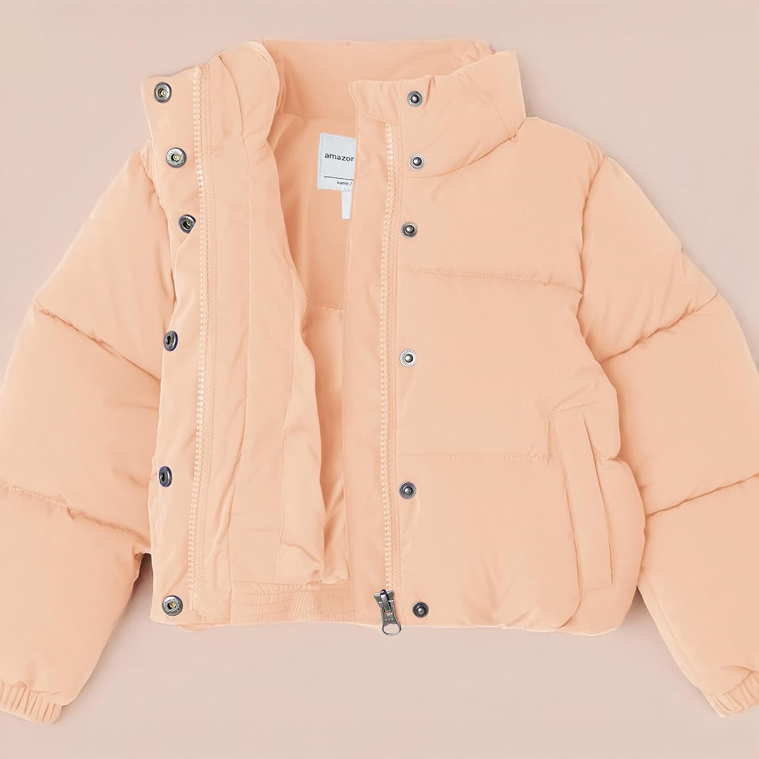 Detalle de Amazon Essentials Girls and Toddlers' Cropped Full-Zip Puffer Jacket (Quilted Matte or Sherpa Fleece)