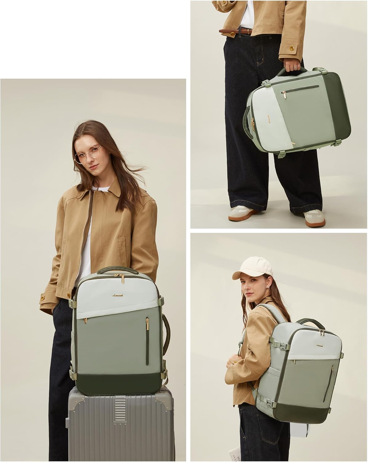 Thumbnail 6 de LOVEVOOK Handgepäck-Rucksack 40L (17,3 Zoll) – erweiterbar, Cabin Bag für Flugzeug & Business, Teegrün