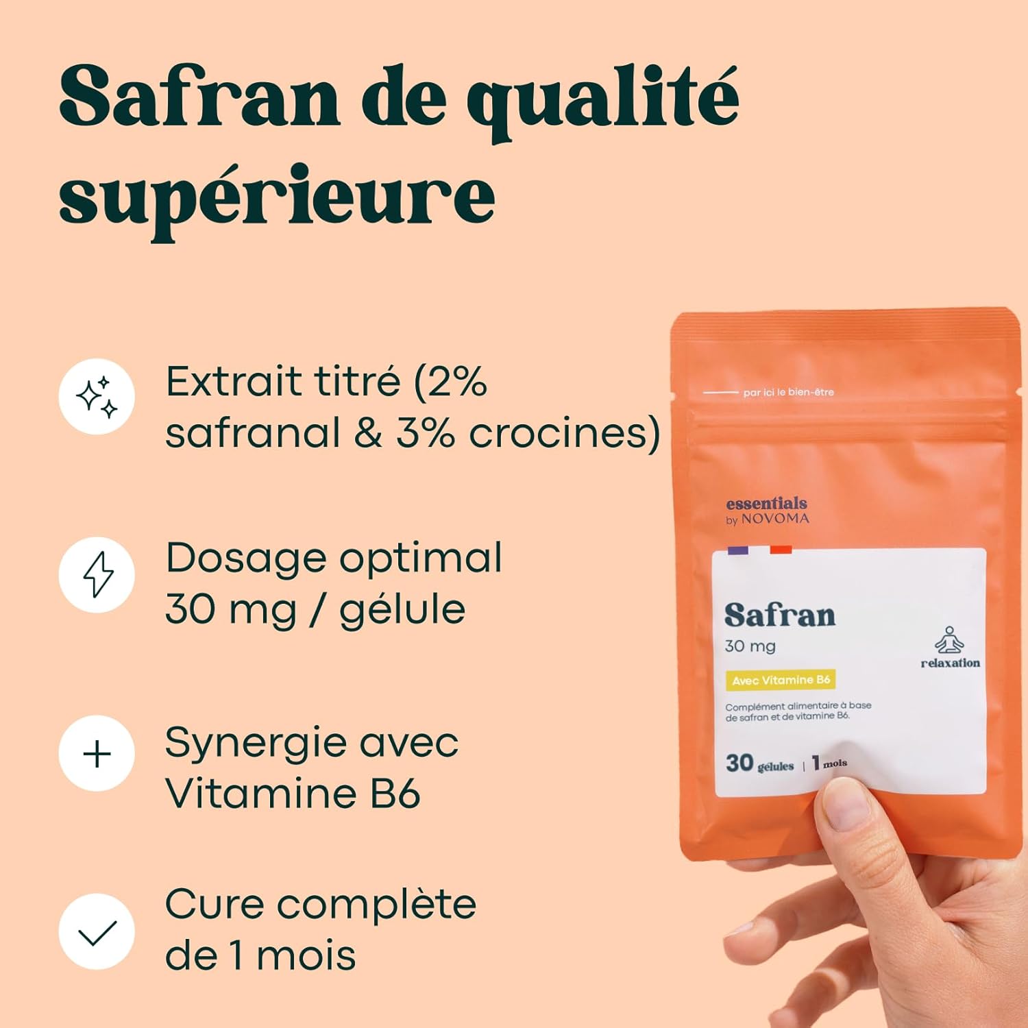 Thumbnail 2 de Essentials by Novoma Safran 30 mg Anti Stress Adulte – 30 gélules vegan