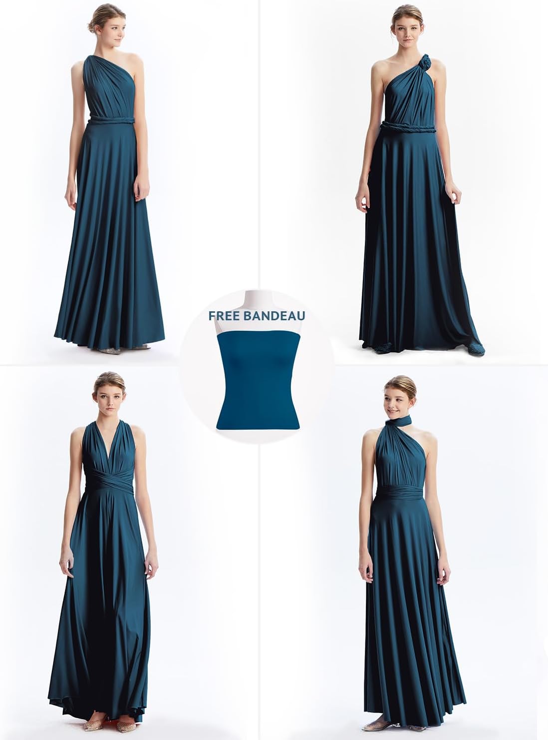 Detalle de INFIWING Infinity Kleid mit Bandeau – Multiway Wickelkleid für Brautjungfern, Hochzeitsgäste & mehr